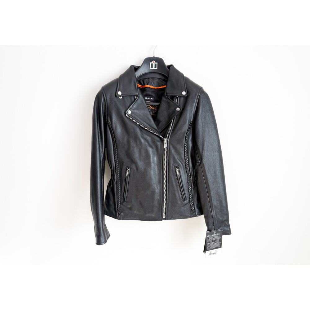 Leather King Women’s Black Leather Motorcycle Jacket Zip-Out Liner NWT - M